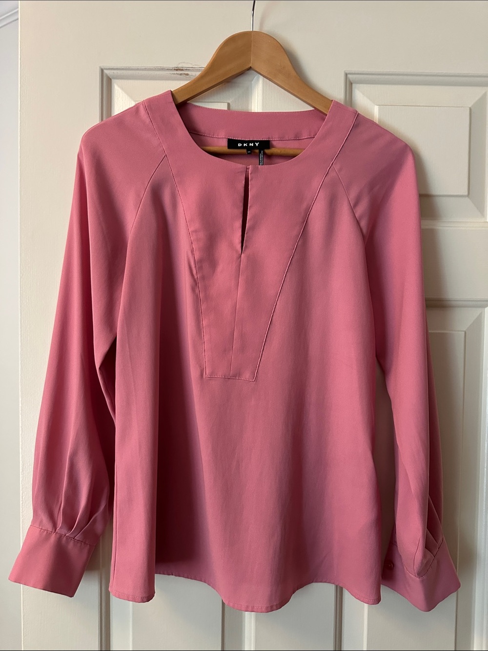 DKNY Rose Pink Long-Sleeve Split-Neck Blouse